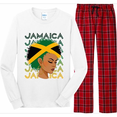 Jamaican Black Girl Jamaica Flag Hair Long Sleeve Pajama Set