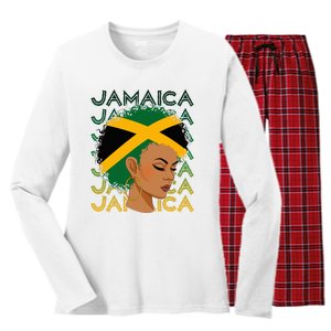 Jamaican Black Girl Jamaica Flag Hair Women's Long Sleeve Flannel Pajama Set 