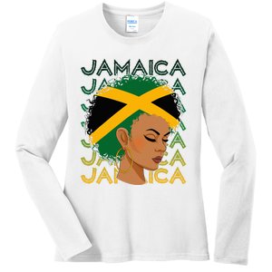 Jamaican Black Girl Jamaica Flag Hair Ladies Long Sleeve Shirt