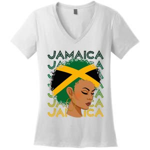 Jamaican Black Girl Jamaica Flag Hair Women's V-Neck T-Shirt