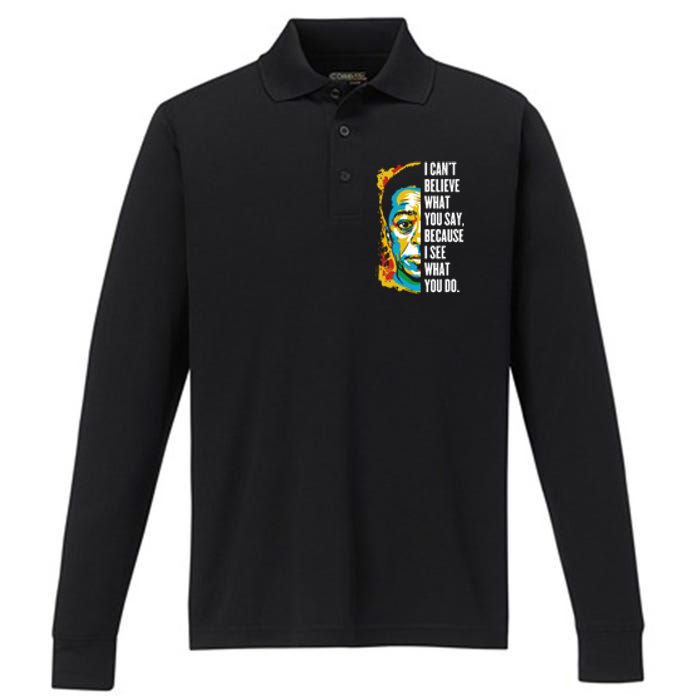 James Baldwin Graffiti Art Juneteenth Black History Month Performance Long Sleeve Polo