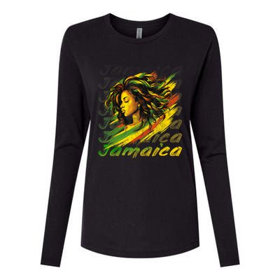 Jamaican Black Girl Jamaica Flag Hair Women Womens Cotton Relaxed Long Sleeve T-Shirt