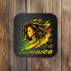 Jamaican Black Girl Jamaica Flag Hair Women Coaster