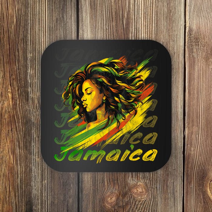 Jamaican Black Girl Jamaica Flag Hair Women Coaster