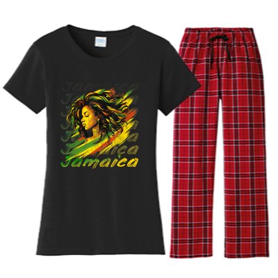 Jamaican Black Girl Jamaica Flag Hair Women Women's Flannel Pajama Set