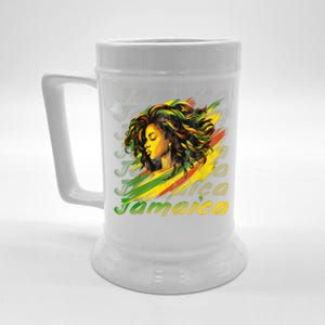 Jamaican Black Girl Jamaica Flag Hair Women Beer Stein