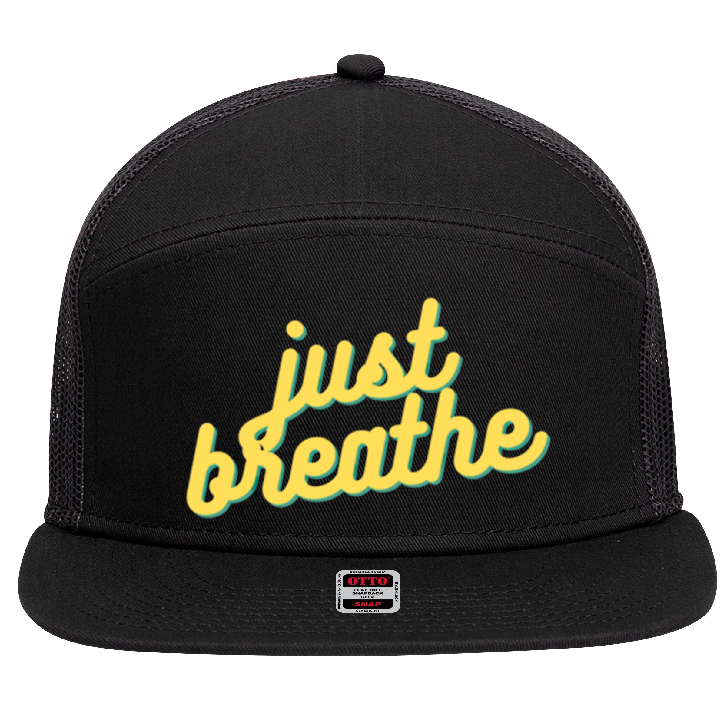 Just Breathe Gift 7 Panel Mesh Trucker Snapback Hat