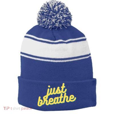 Just Breathe Gift Stripe Pom Pom Beanie