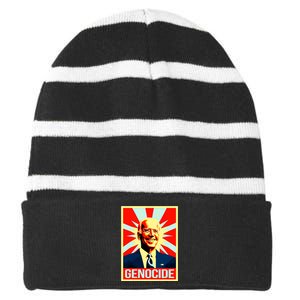 Joe Biden Genocide Anti Biden Funny Conservative Political Striped Beanie with Solid Band