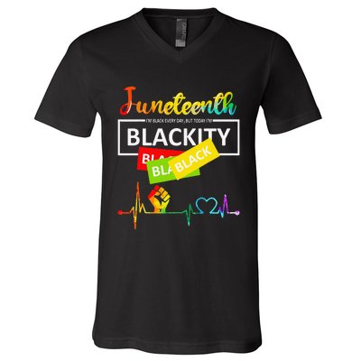 Juneteenth Blackity Heartbeat Black History African America V-Neck T-Shirt