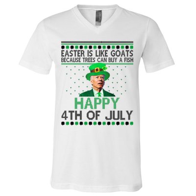 Joe Biden Happy 4th Of July Confused St Patricks Day Funny V-Neck T-Shirt