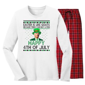 Joe Biden Happy 4th Of July Confused St Patricks Day Funny Women's Long Sleeve Flannel Pajama Set 