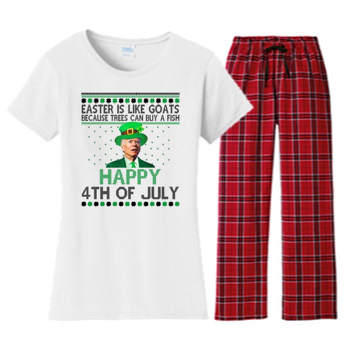 Joe Biden Happy 4th Of July Confused St Patricks Day Funny Women's Flannel Pajama Set