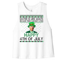 Joe Biden Happy 4th Of July Confused St Patricks Day Funny Women's Racerback Cropped Tank