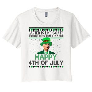 Joe Biden Happy 4th Of July Confused St Patricks Day Funny Women's Crop Top Tee