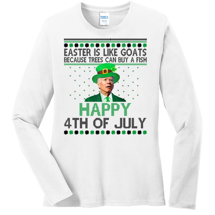 Joe Biden Happy 4th Of July Confused St Patricks Day Funny Ladies Long Sleeve Shirt