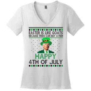 Joe Biden Happy 4th Of July Confused St Patricks Day Funny Women's V-Neck T-Shirt