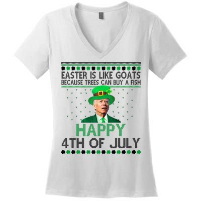 Joe Biden Happy 4th Of July Confused St Patricks Day Funny Women's V-Neck T-Shirt