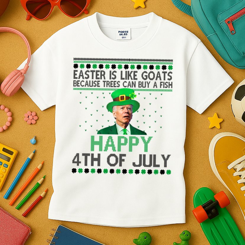 Joe Biden Happy 4th Of July Confused St Patricks Day Funny Kids T-Shirt