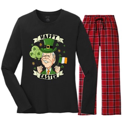 Joe Biden Happy Easter Confused Funny St Patrick's Day Women's Long Sleeve Flannel Pajama Set 