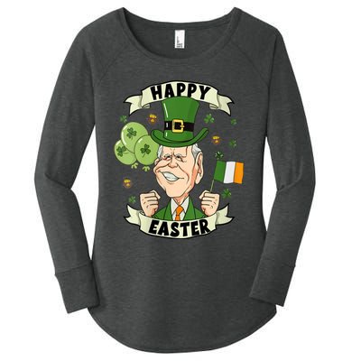 Joe Biden Happy Easter Confused Funny St Patrick's Day Women's Perfect Tri Tunic Long Sleeve Shirt