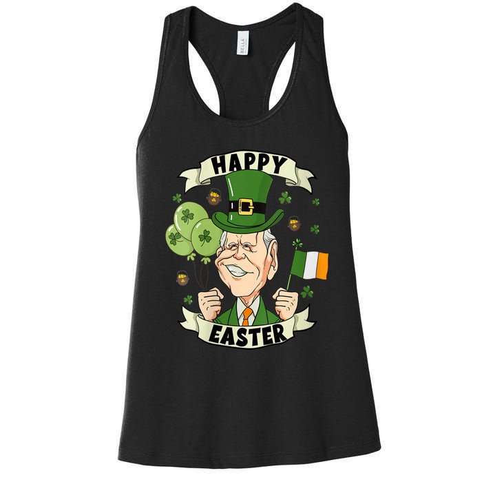 Joe Biden Happy Easter Confused Funny St Patrick's Day Women's Racerback Tank