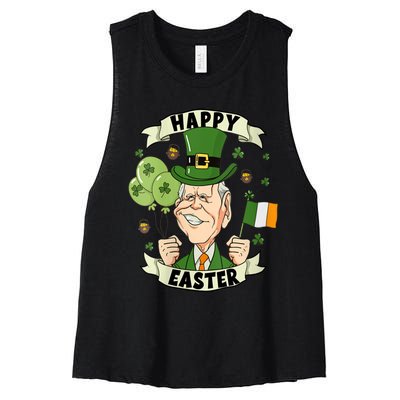 Joe Biden Happy Easter Confused Funny St Patrick's Day Women's Racerback Cropped Tank