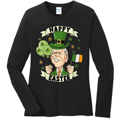 Joe Biden Happy Easter Confused Funny St Patrick's Day Ladies Long Sleeve Shirt