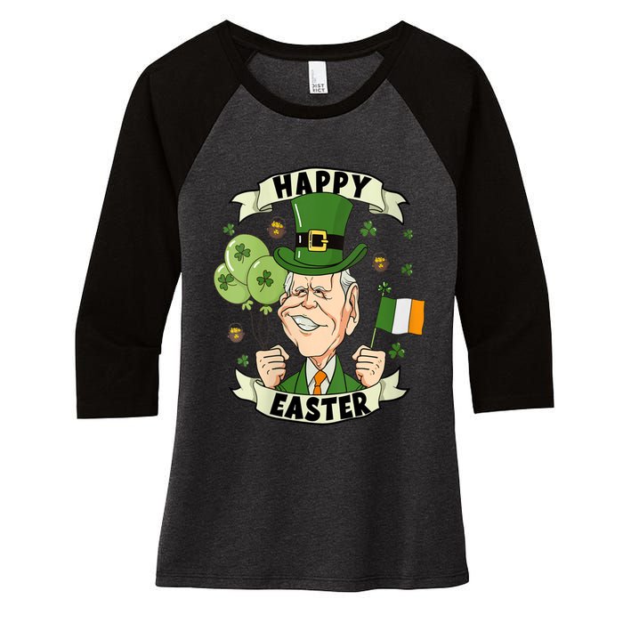 Joe Biden Happy Easter Confused Funny St Patrick's Day Women's Tri-Blend 3/4-Sleeve Raglan Shirt