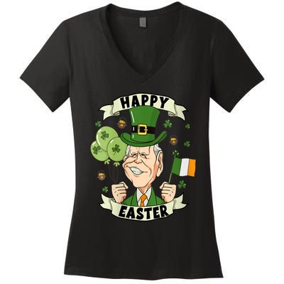 Joe Biden Happy Easter Confused Funny St Patrick's Day Women's V-Neck T-Shirt