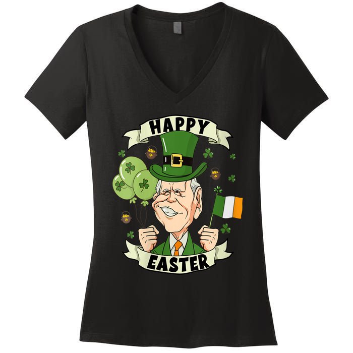 Joe Biden Happy Easter Confused Funny St Patrick's Day Women's V-Neck T-Shirt