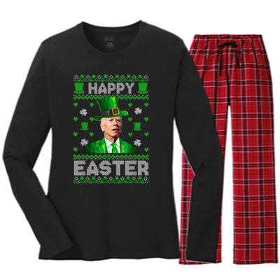 Joe Biden Happy Easter Confused Funny St Patrick's Day Women's Long Sleeve Flannel Pajama Set 