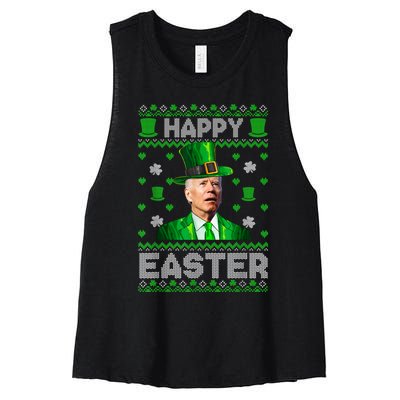 Joe Biden Happy Easter Confused Funny St Patrick's Day Women's Racerback Cropped Tank