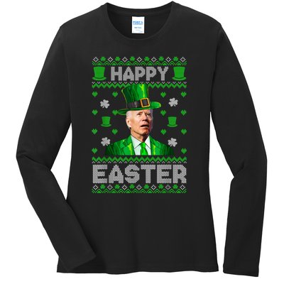 Joe Biden Happy Easter Confused Funny St Patrick's Day Ladies Long Sleeve Shirt