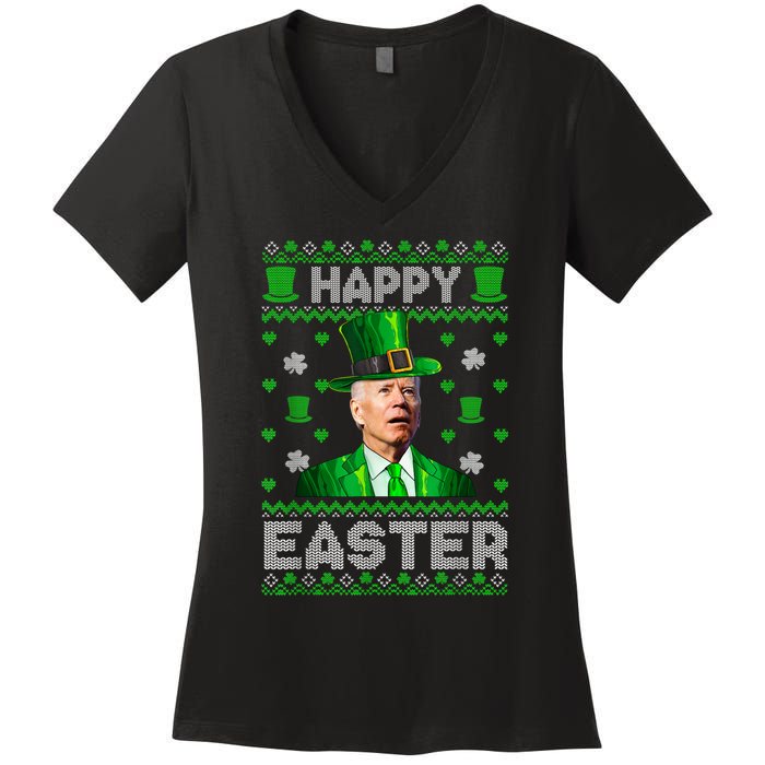 Joe Biden Happy Easter Confused Funny St Patrick's Day Women's V-Neck T-Shirt