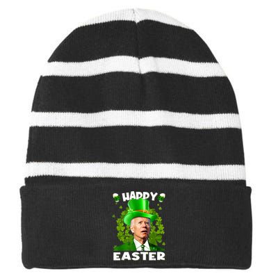 Joe Biden Happy Easter Confused Funny St Patrick's Day Striped Beanie with Solid Band