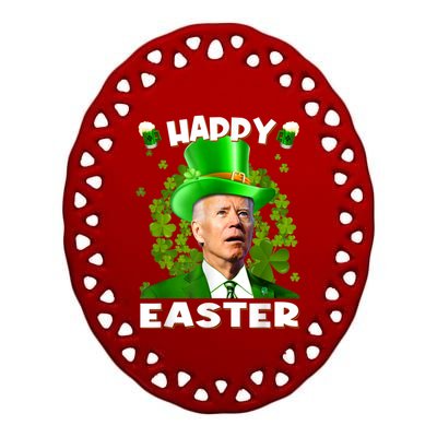 Joe Biden Happy Easter Confused Funny St Patrick's Day Ceramic Oval Ornament