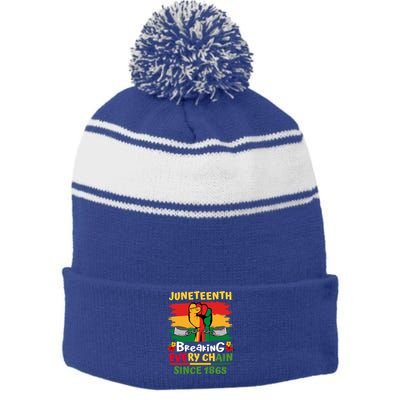 Junenth Black History Day Breaking Every Chain Since 1865 Gift Stripe Pom Pom Beanie