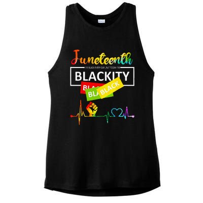 Juneteenth Blackity Heartbeat Black History African America Ladies PosiCharge Tri-Blend Wicking Tank