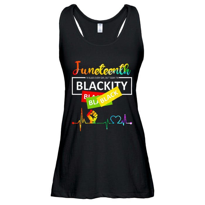 Juneteenth Blackity Heartbeat Black History African America Ladies Essential Flowy Tank