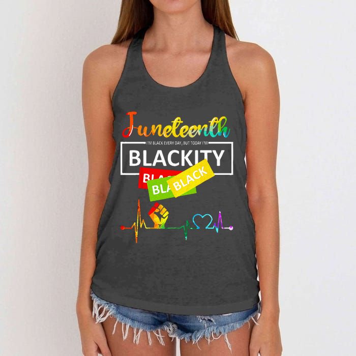 Juneteenth Blackity Heartbeat Black History African America Women's Knotted Racerback Tank