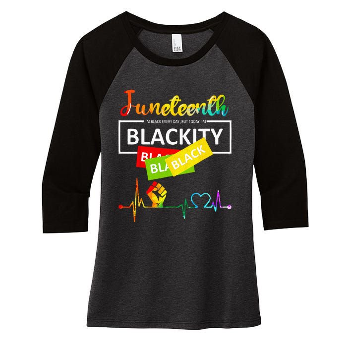 Juneteenth Blackity Heartbeat Black History African America Women's Tri-Blend 3/4-Sleeve Raglan Shirt