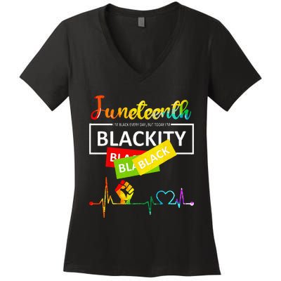 Juneteenth Blackity Heartbeat Black History African America Women's V-Neck T-Shirt