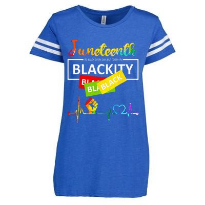 Juneteenth Blackity Heartbeat Black History African America Enza Ladies Jersey Football T-Shirt