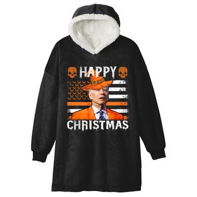 Joe Biden Happy Halloween Happy Christmas US Flag Hooded Wearable Blanket