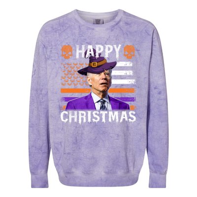 Joe Biden Happy Halloween Happy Christmas US Flag Colorblast Crewneck Sweatshirt