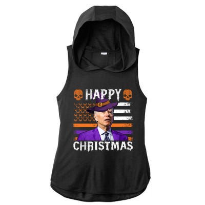 Joe Biden Happy Halloween Happy Christmas US Flag Ladies PosiCharge Tri-Blend Wicking Draft Hoodie Tank