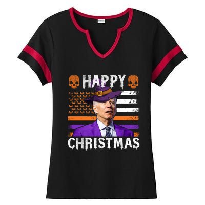 Joe Biden Happy Halloween Happy Christmas US Flag Ladies Halftime Notch Neck Tee