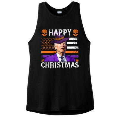 Joe Biden Happy Halloween Happy Christmas US Flag Ladies PosiCharge Tri-Blend Wicking Tank