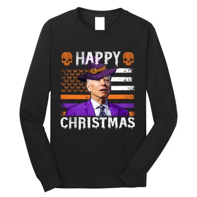 Joe Biden Happy Halloween Happy Christmas US Flag Long Sleeve Shirt